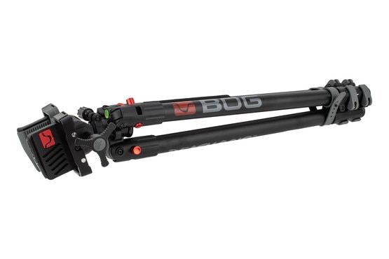 The BOG Death Grip Clamping Tripod is a lightweight, height-adjustable gun rest and optical gear mount in a standing or kneeling stance.